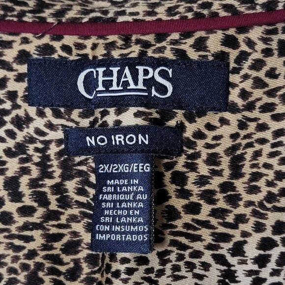 Chaps by Ralph Lauren Womens Leopard Cheetah Animal 3/4 Sleeves Button Up Top 2X - Picture 7 of 8